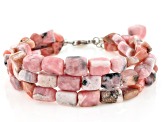 3-Strand Pink Nugget Rhodochrosite Rhodium Over Sterling Silver Bracelet