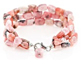 3-Strand Pink Nugget Rhodochrosite Rhodium Over Sterling Silver Bracelet