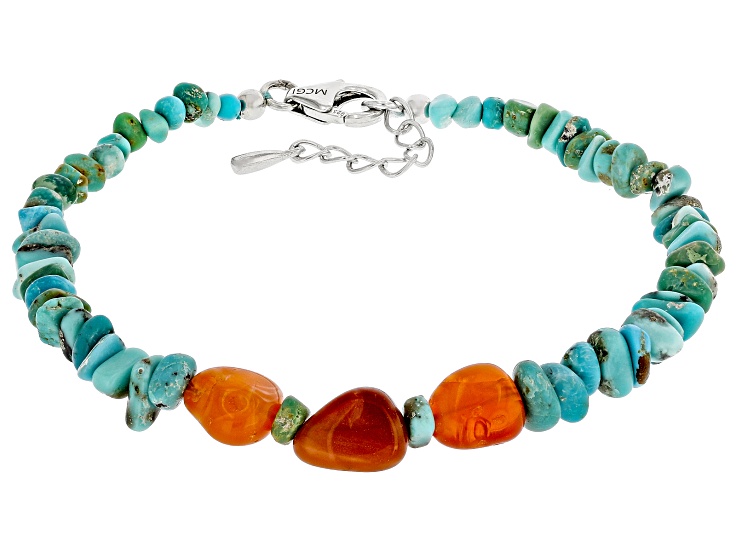 Kingman Turquoise & Mexican Fire Opal Sterling Silver Beaded