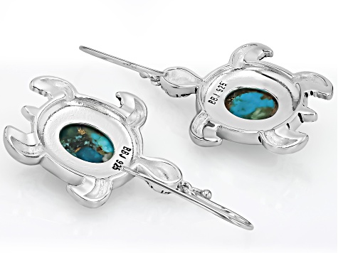 Blended Orange Spiny Oyster & Blue Turquoise Silver Turtle Earrings 10x8mm