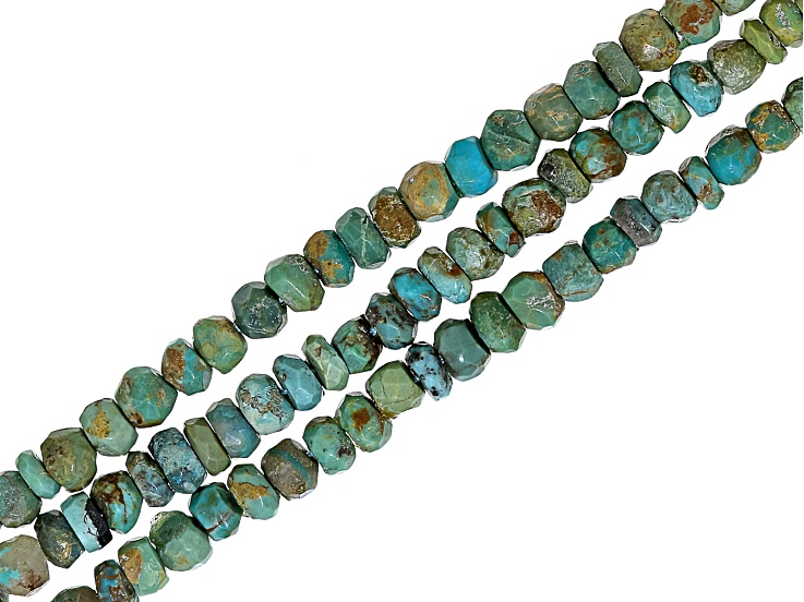 Blue & Green Rondelle Turquoise Sterling Silver Multi-Strand Necklace 3.5x3.5-5x5mm