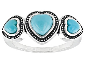 Sleeping Beauty Turquoise Sterling Silver 3-Stone Heart Ring