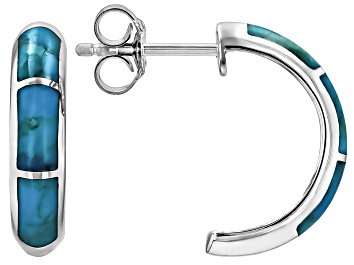 Picture of Blue Composite Turquoise Sterling Silver 3-Stone Inlay Earrings