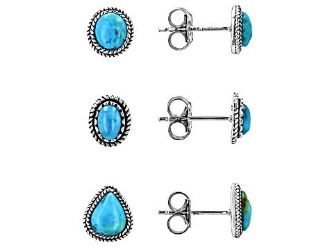 Kingman Composite Turquoise Sterling Silver Set of 3 Stud Earrings