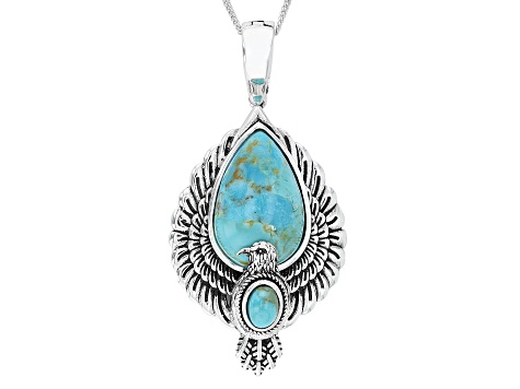 Blue Composite Turquoise Sterling Silver Eagle Enhancer Pendant With Chain