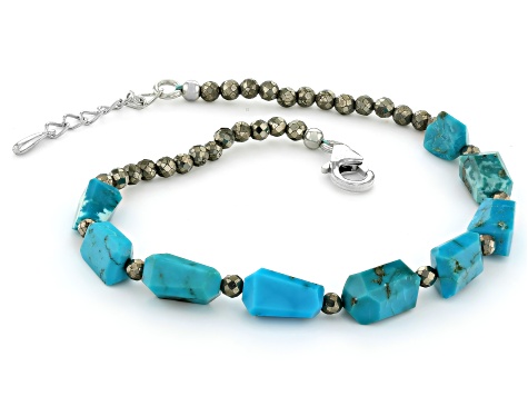 Beaded Pyrite & Turquoise Nugget Sterling Silver Bracelet