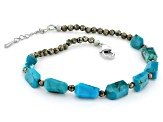 Beaded Pyrite & Turquoise Nugget Sterling Silver Bracelet