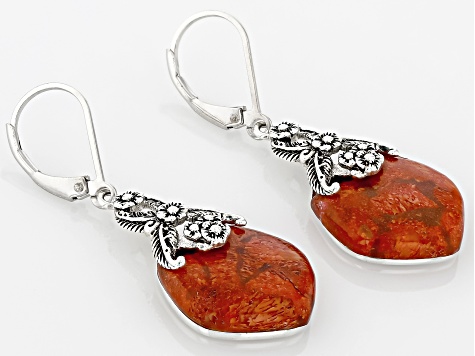 Red Sponge Coral Sterling Silver Earrings 16x15mm