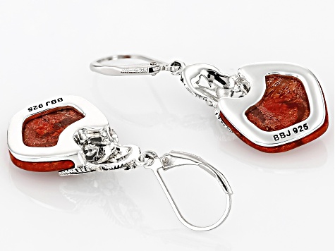 Red Sponge Coral Sterling Silver Earrings 16x15mm