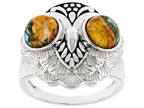 7mm Spiny Oyster Shell Sterling Silver Owl Ring