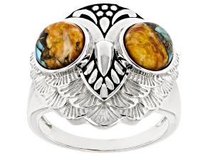 7mm Spiny Oyster Shell Sterling Silver Owl Ring