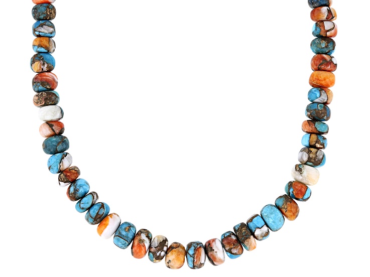 Blended Turquoise & Spiny Oyster Shell Sterling Silver Beaded 18