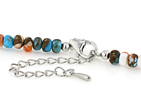 Blended Turquoise & Spiny Oyster Shell Sterling Silver Beaded 18