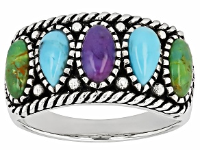 Green, Purple, & Blue Composite Turquoise Sterling Silver Ring 6x3mm