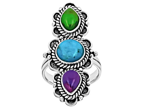 Multi-Color Composite Turquoise Sterling Silver Ring 8mm