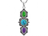 Multi-Color Composite Turquoise Sterling Silver Pendant With 18" Singapore Chain 8mm