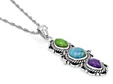 Multi-Color Composite Turquoise Sterling Silver Pendant With 18" Singapore Chain 8mm