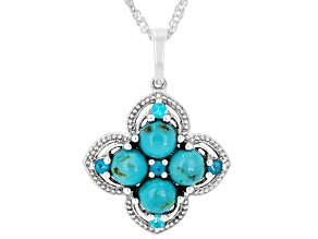 5mm Kingman Turquoise & Neon Apatite Sterling Silver Pendant With 18" Singapore Chain 0.17ctw