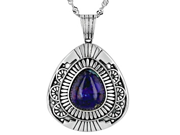 Picture of Purple Composite Turquoise Sterling Silver Pendant With 18" Singapore Chain 13x11mm