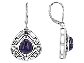 Purple Composite Turquoise Sterling Silver Dangle Earrings 9x8mm