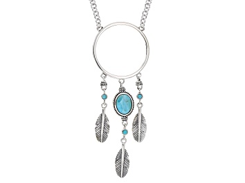 Picture of 9x7mm Blue Composite Turquoise Sterling Silver Feather Dream Catcher 18" Cable Chain Necklace