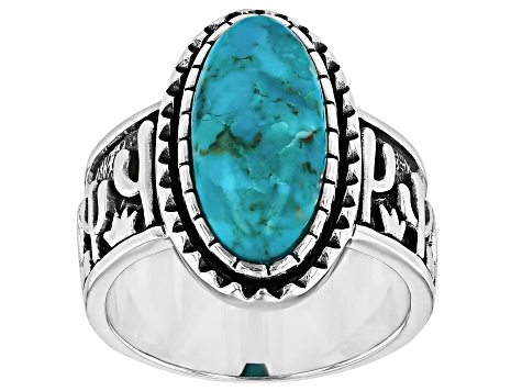 Blue Composite Turquoise Sterling Silver Cactus Motif Ring 16x8mm