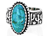 Blue Composite Turquoise Sterling Silver Cactus Motif Ring 16x8mm