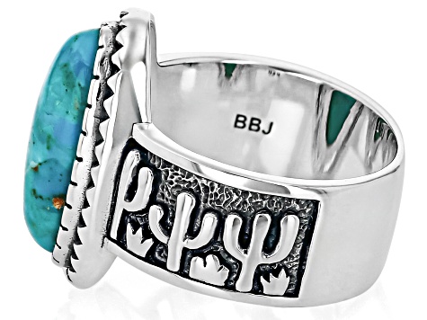Blue Composite Turquoise Sterling Silver Cactus Motif Ring 16x8mm