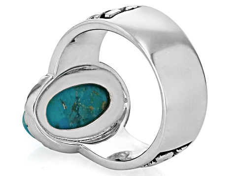 Blue Composite Turquoise Sterling Silver Cactus Motif Ring 16x8mm