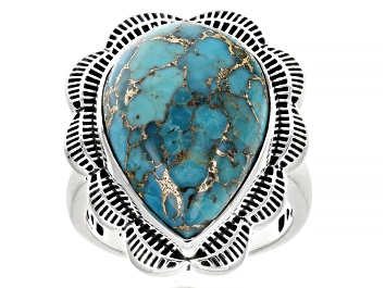 Picture of Blue Turquoise Sterling Silver Statement Ring 20x14mm