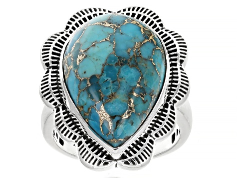 Blue Turquoise Sterling Silver Statement Ring 20x14mm
