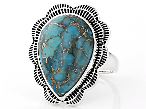 Blue Turquoise Sterling Silver Statement Ring 20x14mm
