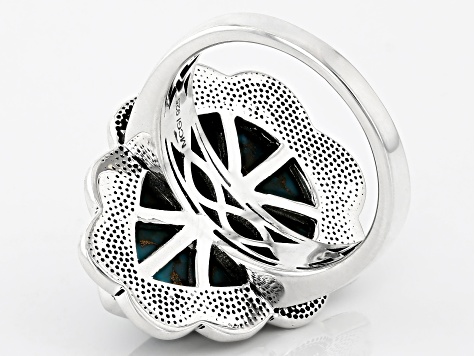 Blue Turquoise Sterling Silver Statement Ring 20x14mm