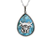 Blue Composite Turquoise Sterling Silver Buffalo Pendant With 18.0" Singapore Chain 20x15mm