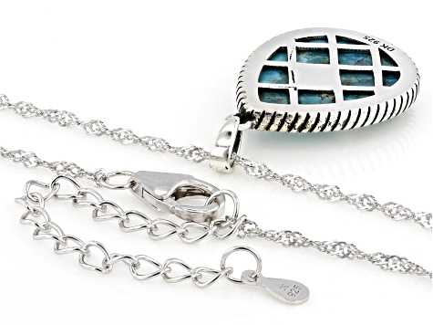 Blue Composite Turquoise Sterling Silver Buffalo Pendant With 18.0" Singapore Chain 20x15mm