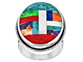 Turquoise With Multi-Stone Sterling Silver Inlay Ring