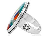 Turquoise With Multi-Stone Sterling Silver Inlay Ring