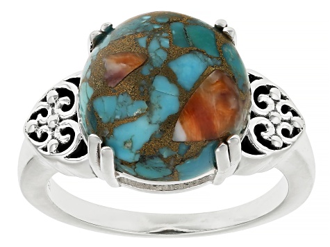 Blended Composite Turquoise With Spiny Oyster Shell Sterling Silver Ring 12mm