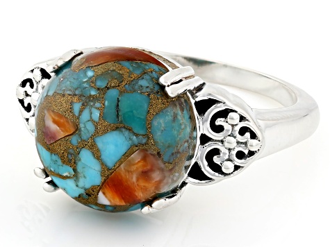Blended Composite Turquoise With Spiny Oyster Shell Sterling Silver Ring 12mm