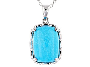 Turquoise Sleeping Beauty Rhodium Over Sterling Silver Pendant with 18" Singapore Chain 14x10mm