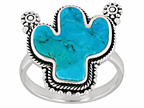 Blue Composite Turquoise Sterling Silver Cactus Ring
