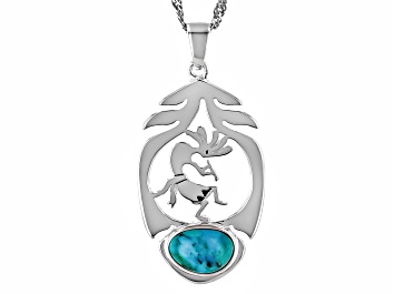 Picture of Blue Composite Turquoise Sterling Silver Kokopelli Motif Pendant With 18" Singapore Chain