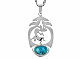 Blue Composite Turquoise Sterling Silver Kokopelli Motif Pendant With 18" Singapore Chain
