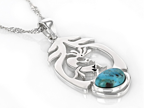 Blue Composite Turquoise Sterling Silver Kokopelli Motif Pendant With 18" Singapore Chain