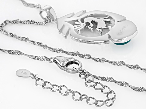 Blue Composite Turquoise Sterling Silver Kokopelli Motif Pendant With 18" Singapore Chain