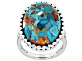 Blended Turquoise & Spiny Oyster Shell Sterling Silver Ring 22x16mm