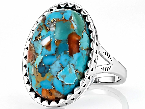 アクセサリー Turquoise SpinyOysterShell silver ring Blended Turquoise & Spiny Oyster Shell Sterling Silver Ring