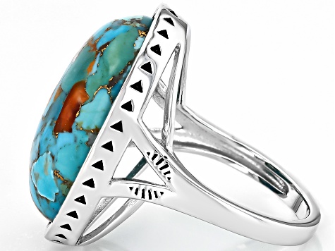 Blended Turquoise & Spiny Oyster Shell Sterling Silver Ring 22x16mm