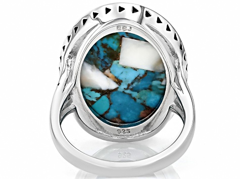 Blended Turquoise & Spiny Oyster Shell Sterling Silver Ring 22x16mm