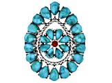 Blue Composite Turquoise & Coral Accent Sterling Silver Cluster Ring, 6x4mm